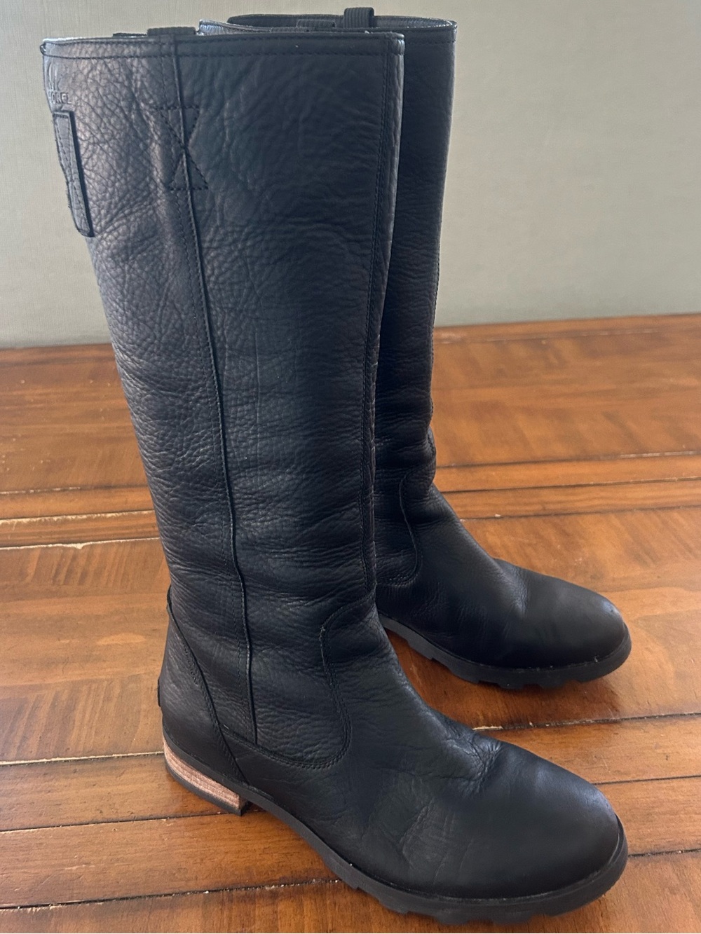 Sorel Emelie Black Knee Leather Riding Waterproof Buckle Boots Womens SZ 9.5